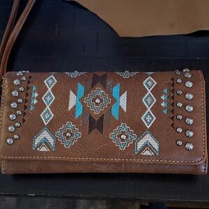 Embroidered Brown Women's Clutch with Studs